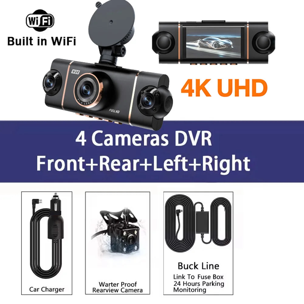 Dashcam 4K WiFi per Auto con Visione Notturna - 4 Canali
