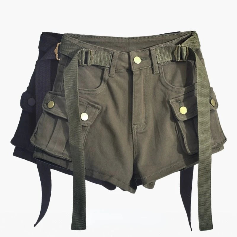 Pantaloncini Cargo Vita Alta con Cintura Integrata – Stile Utility & Streetwear