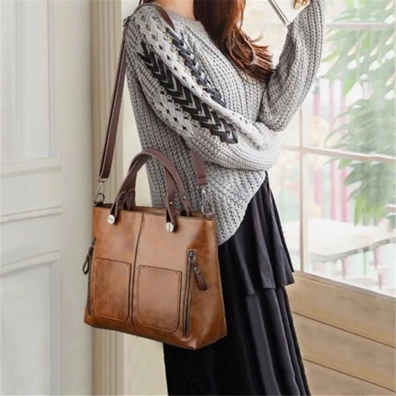 Borsa Shopper in Pelle Retrò da Donna con Tracolla