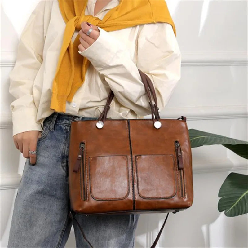 Borsa Shopper in Pelle Retrò da Donna con Tracolla