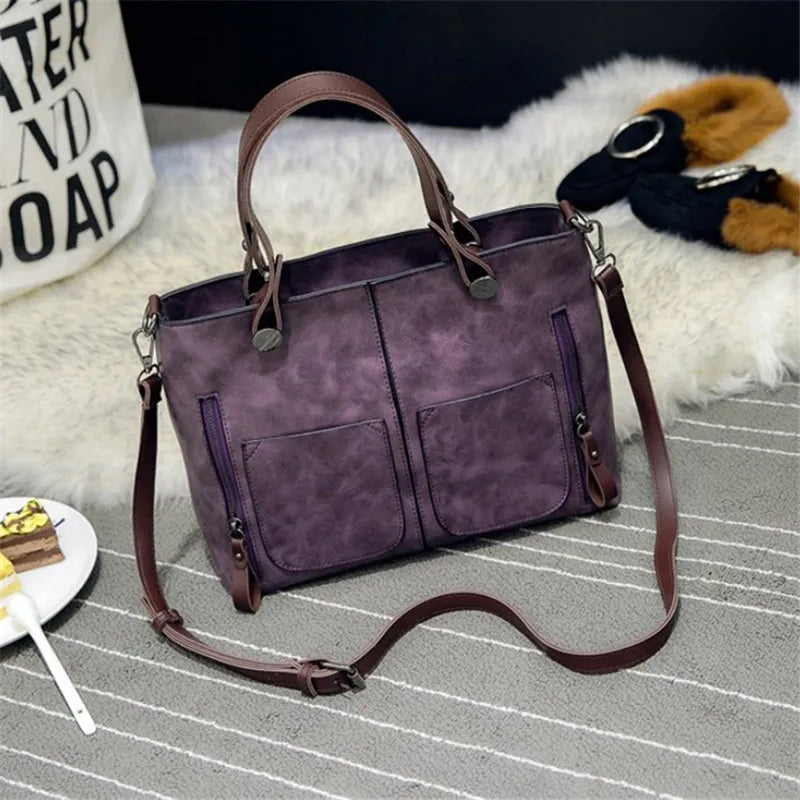 Borsa Shopper in Pelle Retrò da Donna con Tracolla