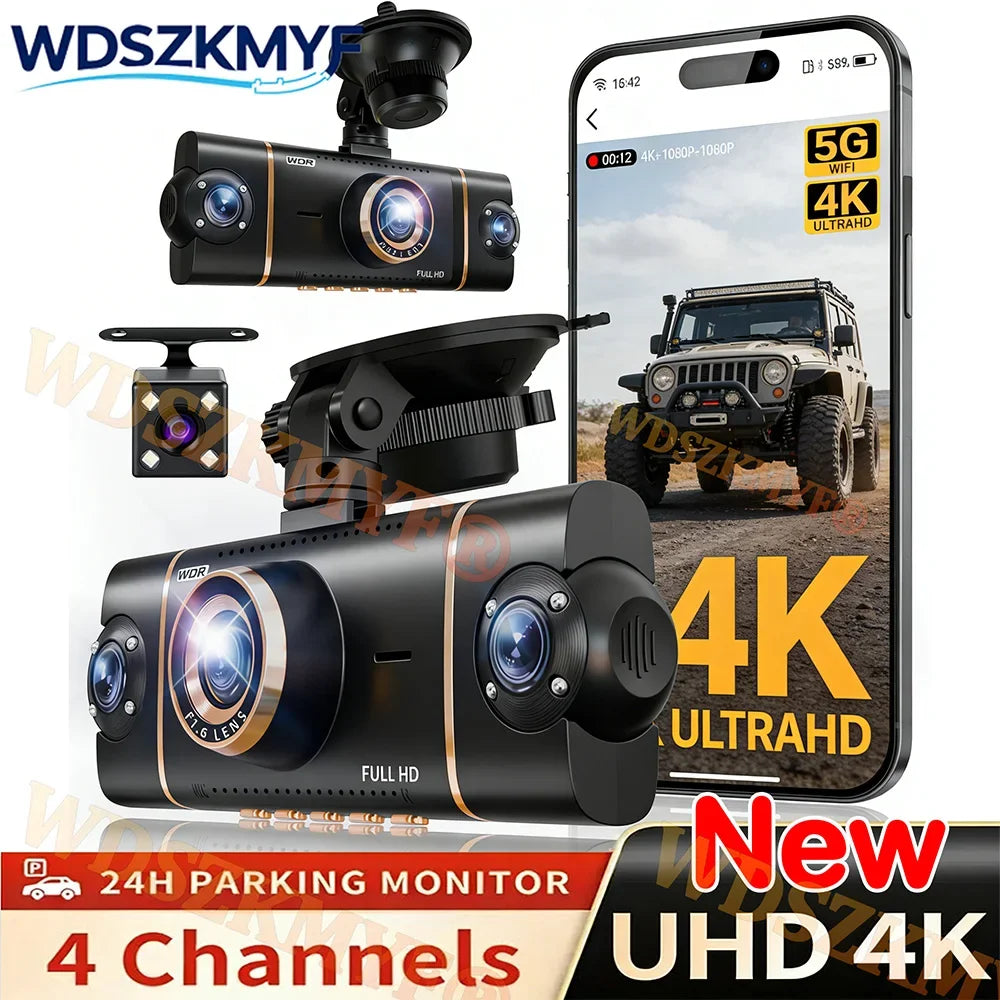 Dashcam 4K WiFi per Auto con Visione Notturna - 4 Canali