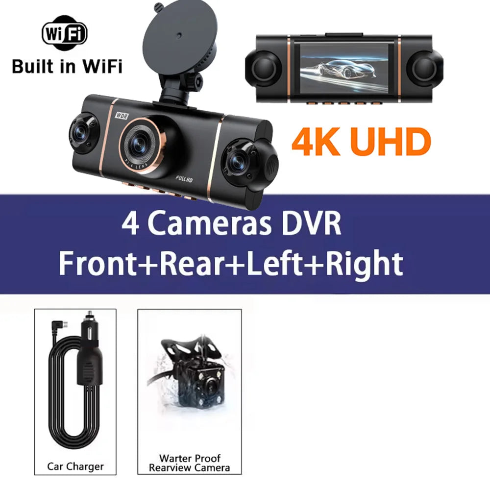 Dashcam 4K WiFi per Auto con Visione Notturna - 4 Canali