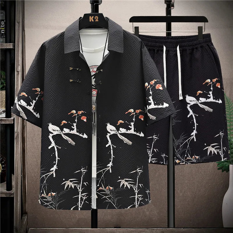 Completo Uomo Camicia Fantasia + Pantaloncini Casual Estivo