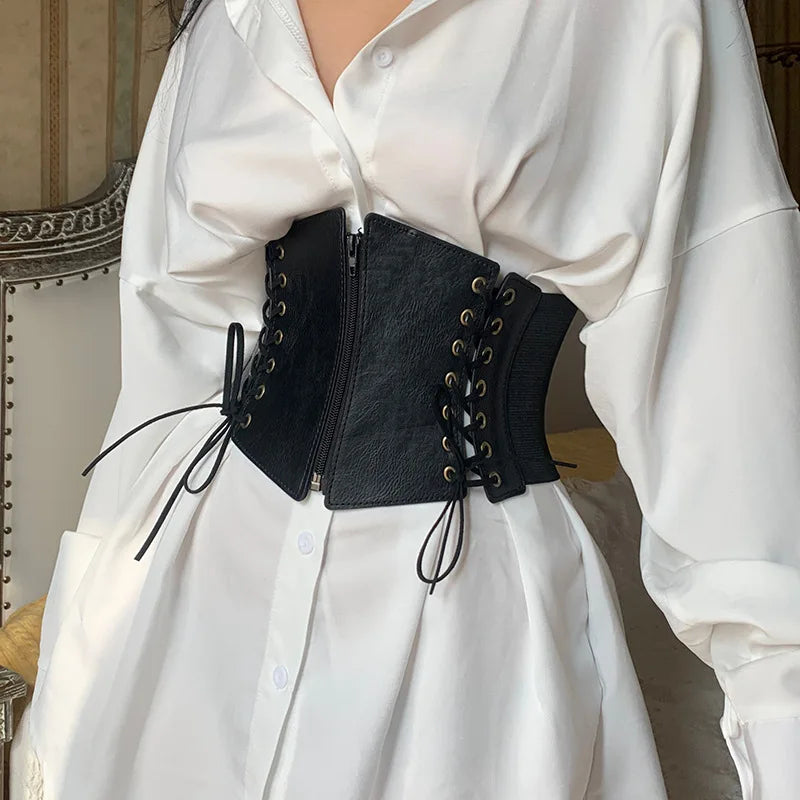 Cintura Corsetto Larga da Donna in Similpelle - Effetto Vita Sottile