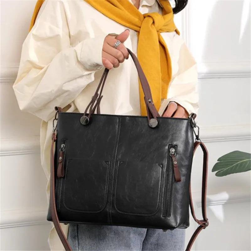 Borsa Shopper in Pelle Retrò da Donna con Tracolla