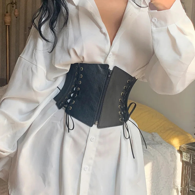 Cintura Corsetto Larga da Donna in Similpelle - Effetto Vita Sottile