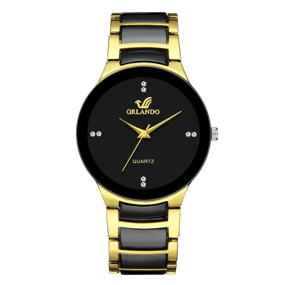 ORLANDO Orologio da Uomo di Lusso, Nuovo Arrivo, Elegante Nero e Oro, Quarzo Acciaio, Orologio Fashion Raffinato