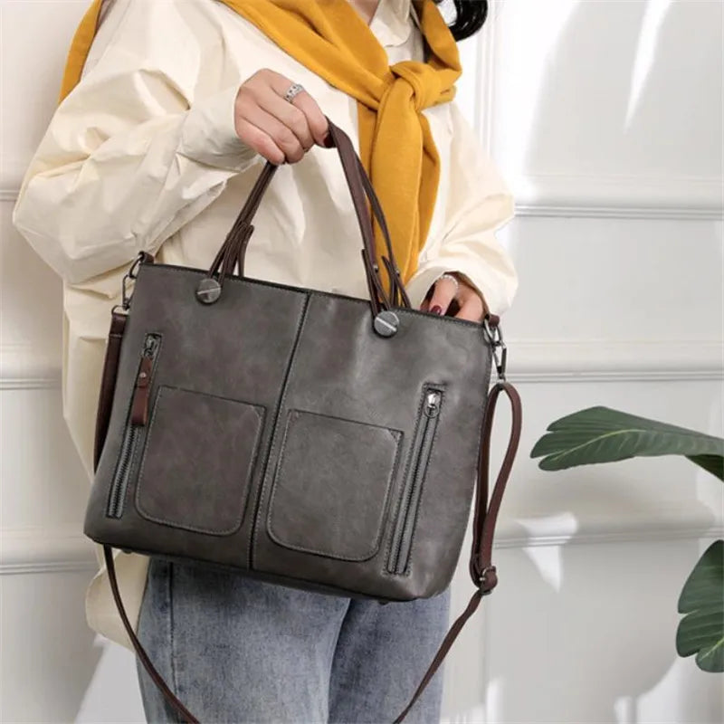 Borsa Shopper in Pelle Retrò da Donna con Tracolla