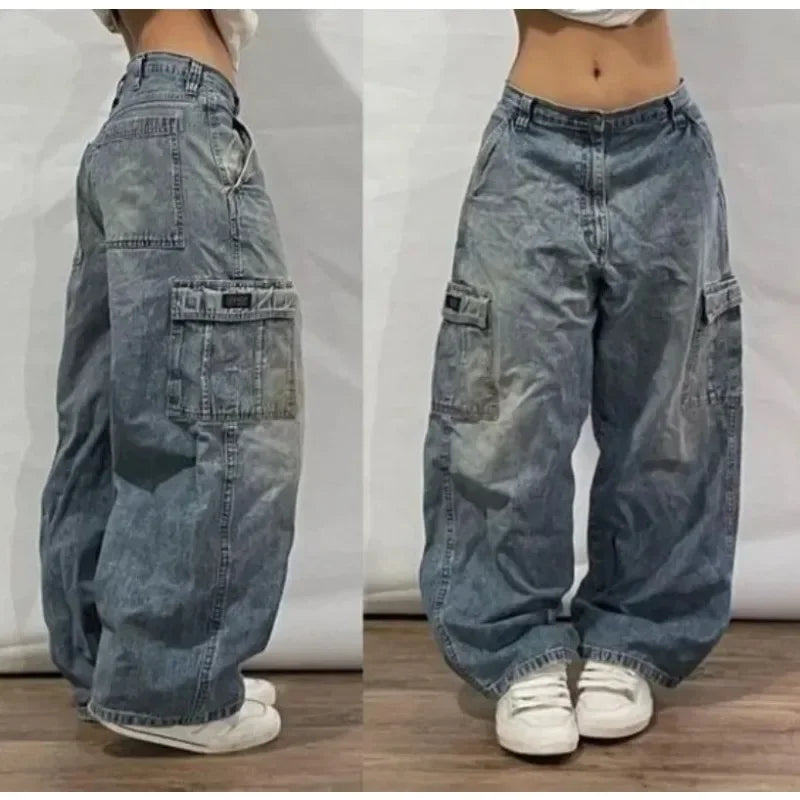 Jeans Y2K Street Style Ricamo Hip-Hop - Vita Alta Gamba
