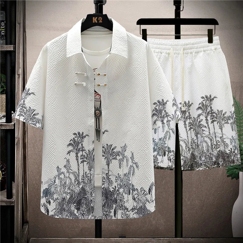 Completo Uomo Camicia Fantasia + Pantaloncini Casual Estivo