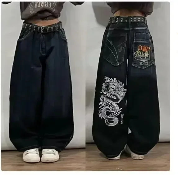 Jeans Y2K Street Style Ricamo Hip-Hop - Vita Alta Gamba