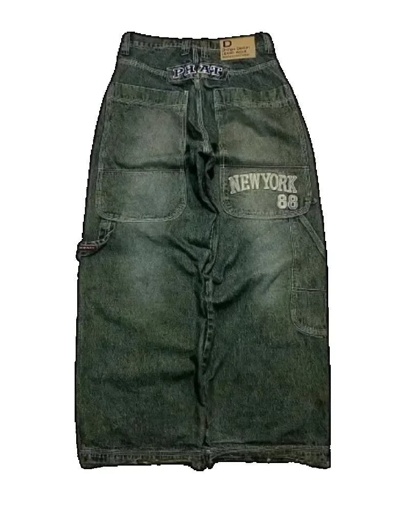 Jeans Y2K Street Style Ricamo Hip-Hop - Vita Alta Gamba