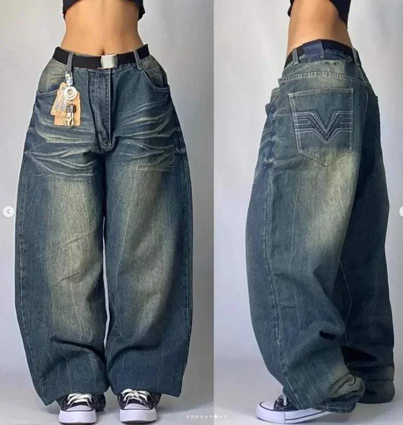 Jeans Y2K Street Style Ricamo Hip-Hop - Vita Alta Gamba