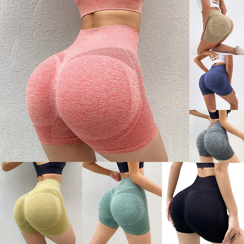 Pantaloncini Sportivi Donna Vita Alta Push-Up - Ciclismo, Running, Fitness, Yoga