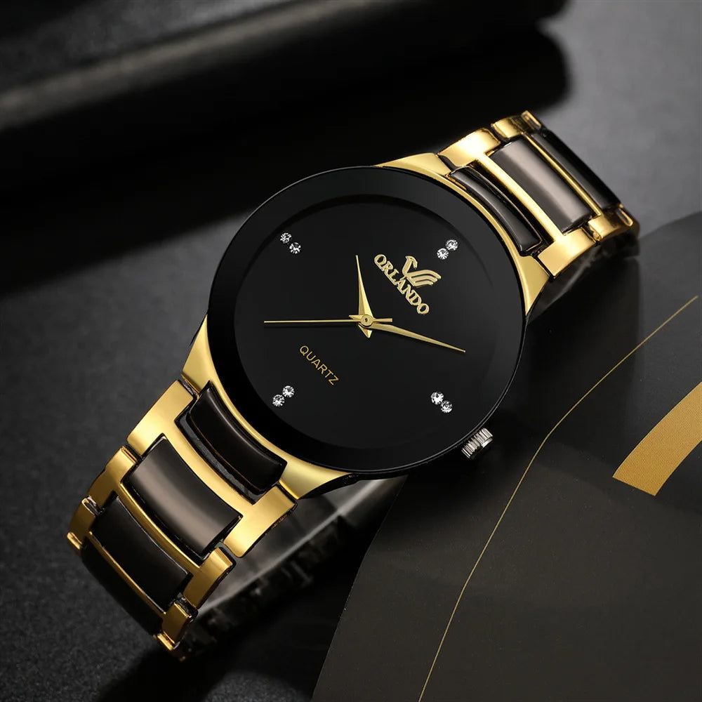 ORLANDO Orologio da Uomo di Lusso, Nuovo Arrivo, Elegante Nero e Oro, Quarzo Acciaio, Orologio Fashion Raffinato