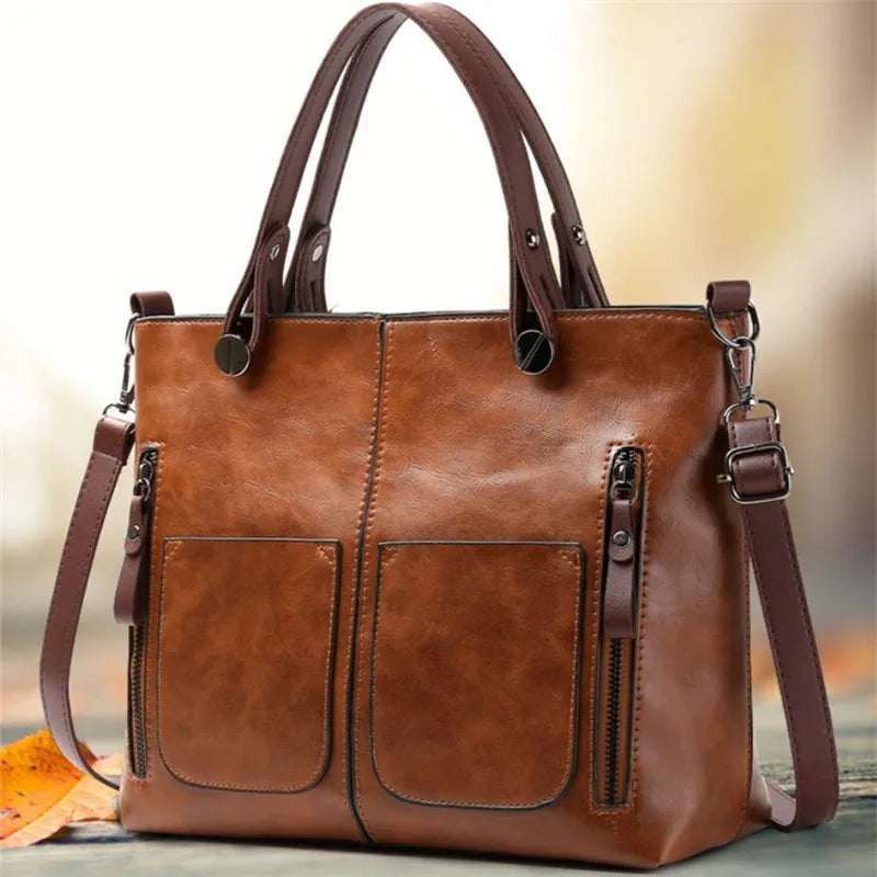 Borsa Shopper in Pelle Retrò da Donna con Tracolla