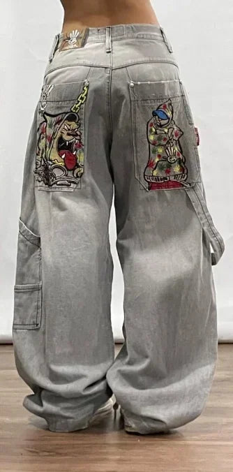 Jeans Y2K Street Style Ricamo Hip-Hop - Vita Alta Gamba