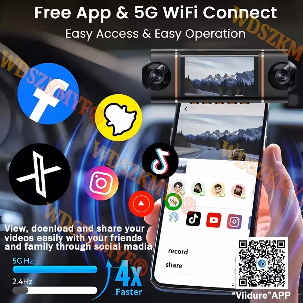 Dashcam 4K WiFi per Auto con Visione Notturna - 4 Canali