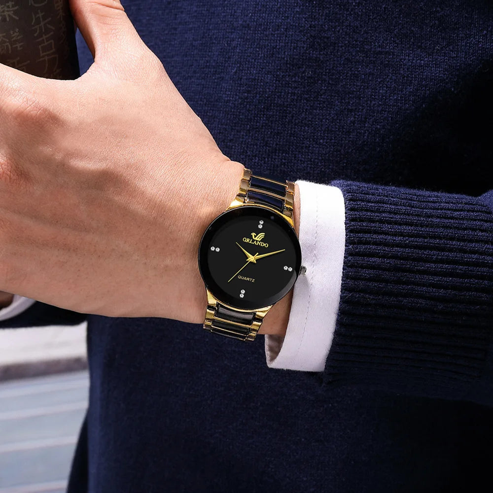 ORLANDO Orologio da Uomo di Lusso, Nuovo Arrivo, Elegante Nero e Oro, Quarzo Acciaio, Orologio Fashion Raffinato